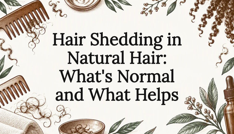 Sketch-framed title card about natural hair shedding